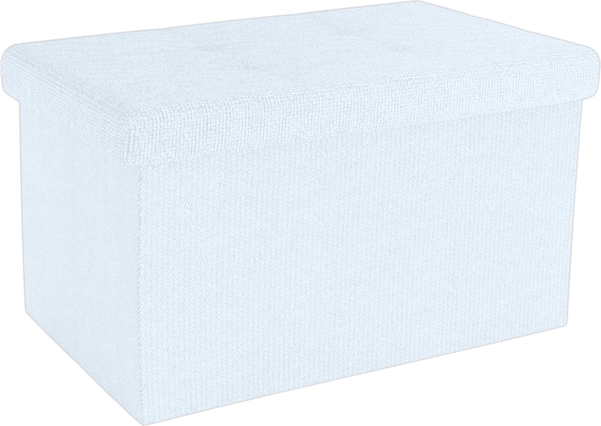 Intirilife Opvouwbare bank 49x30x30 cm in SNOW WHITE - Zitkubus met opbergruimte en deksel van stof met holtes - Zitkubus voetensteun opbergbox kist zitkruk