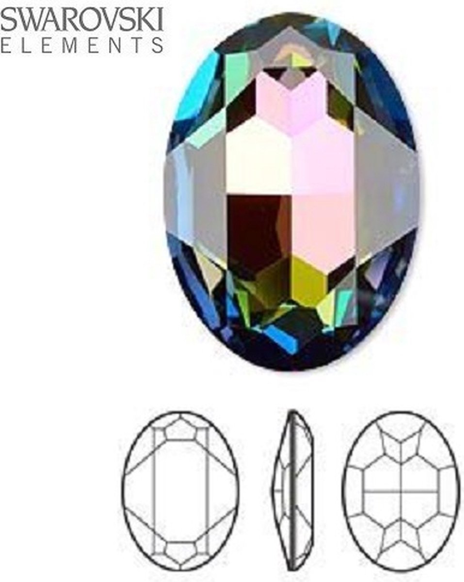 Swarovski Elements, fancy steen, ovaal 30x22mm, Vitrail Medium met zilverfoil rug (4127). Per stuk