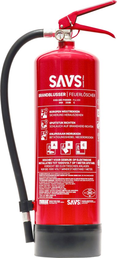 Savs Brandblusser Poeder 3 Kg - Vorstvrij - Met Montagebeugel - Poederblusser