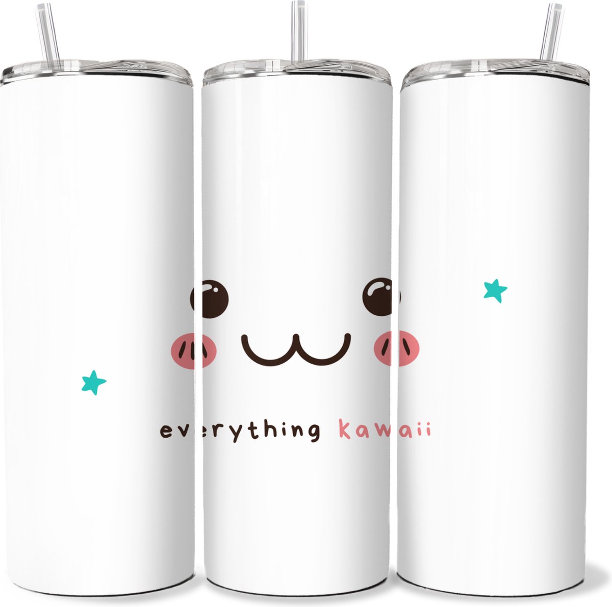 KadoDash - Tumbler - Drinkbeker - Isolatiebeker - Waterfles - Kawaii smiley