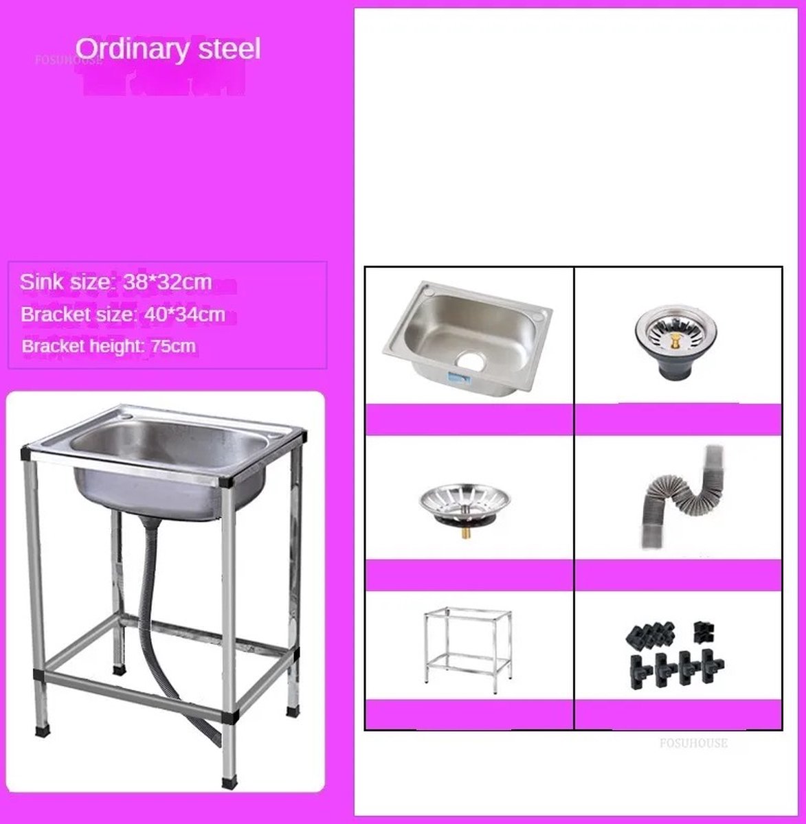 Goedkoopste T&L Store® Mobiele Wasbak - Afwasbak - RVS - Spoelbak - Geborsteld - Vrijstaand - Rechthoek - 68x44x77