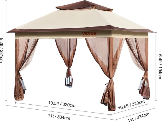 RM Store® - Inklapbare Tent - Waterdichte Tent - Inklapbare Outdoor Tent - Tent Voor Achtertuin - Feesttent - Inklapbaar - Inclusief Opbergtas Op Wielen - Khaki/Bruin van RM Store® — afbeelding 5