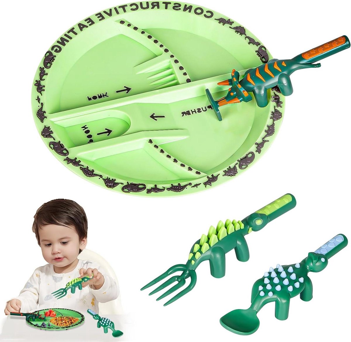 Image of 4-delig dinosaurus graafmachine kinderbestek set - kinderbestek voor jonge kinderen