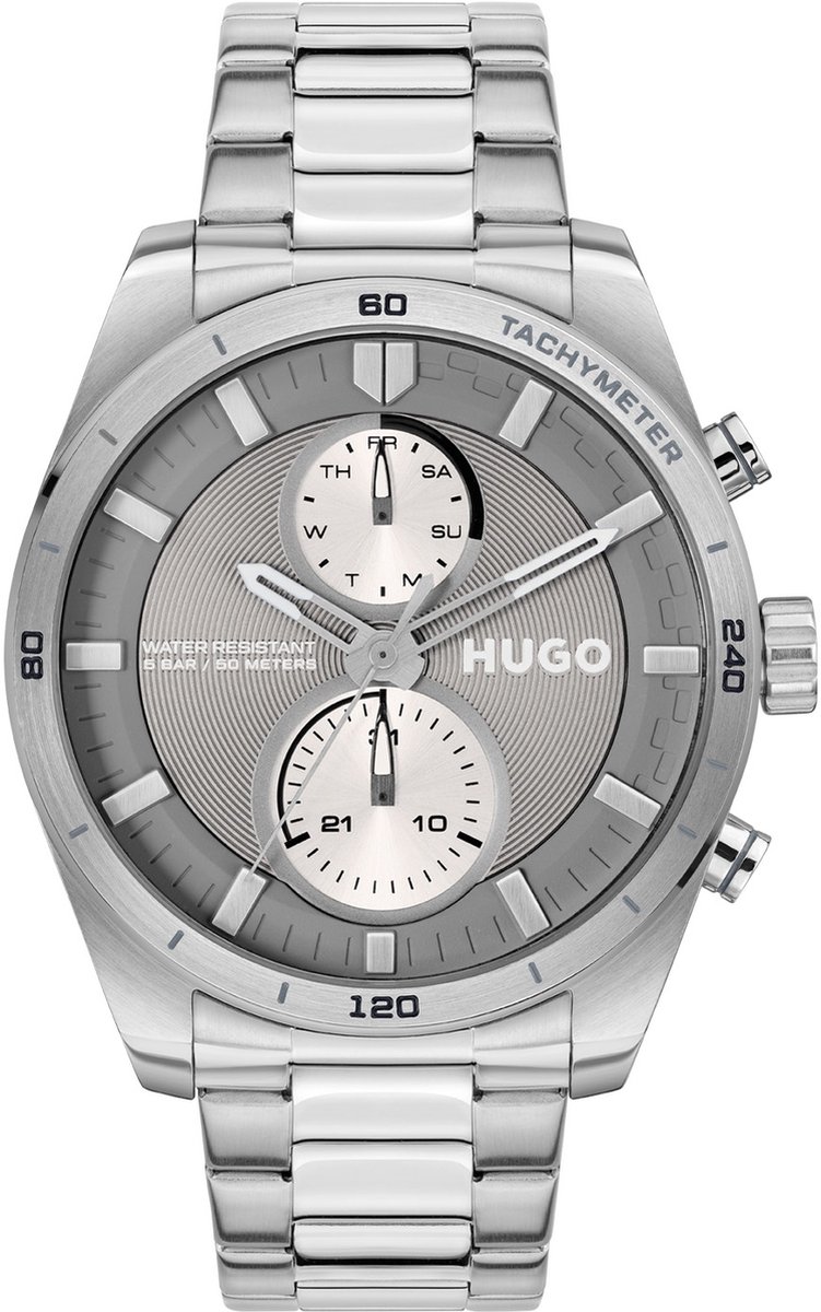 HUGO HU1530372 #FAST Heren Horloge - Mineraalglas - Staal - Zilverkleurig - 44 mm breed - Quartz - Vouw-Vlindersluiting - 5 ATM (douchen)