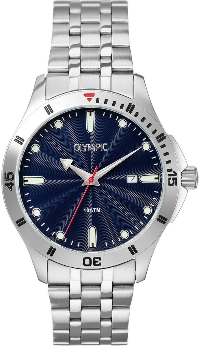 Olympic OL72HSS406 Quinn Heren Horloge - Mineraalglas - Staal - Zilverkleurig - 41 mm breed - Quartz - Vouw-Vlindersluiting - 10 ATM (zwemmen)