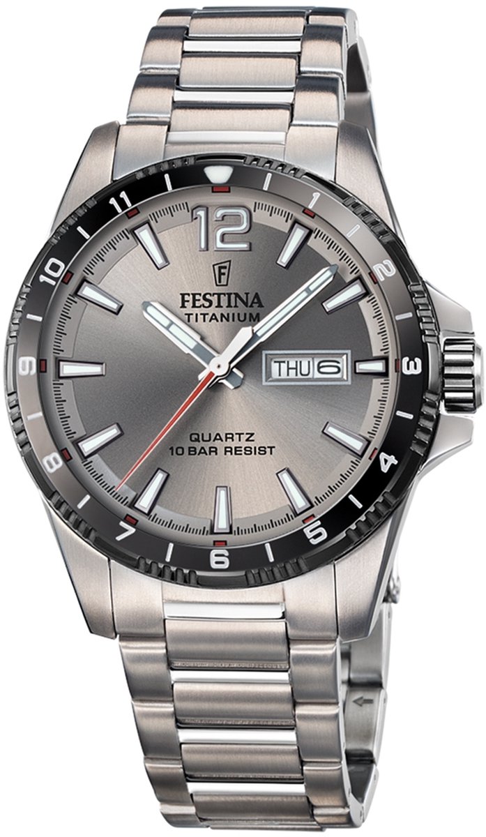 Festina F20698-1 Heren Horloge - Mineraalglas - Titanium-Staal - Zilverkleurig - Ø 43 mm - Quartz - Vouw-Vlindersluiting - 10 ATM (zwemmen)