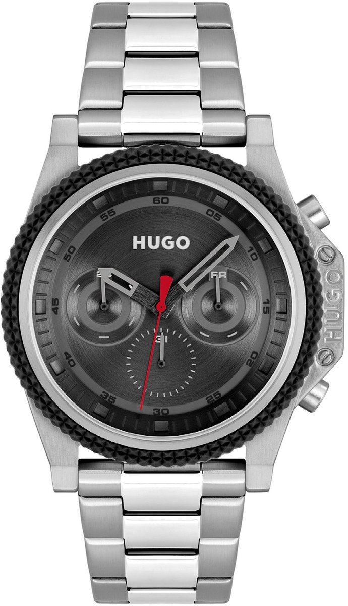 HUGO HU1530347 #BRAVE Heren Horloge - Mineraalglas - Staal - Zilverkleurig - 46 mm breed - Quartz - Vouw-Vlindersluiting - 5 ATM (douchen)