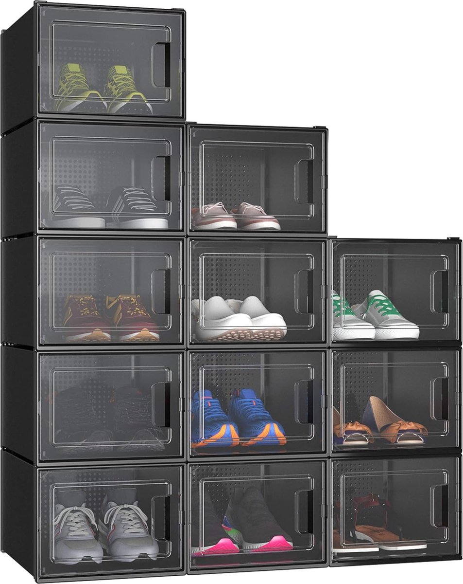 Goodivery ® Stapelschoenendozen Set van 12 Met Transparante Deur en Ventilatiegaten
