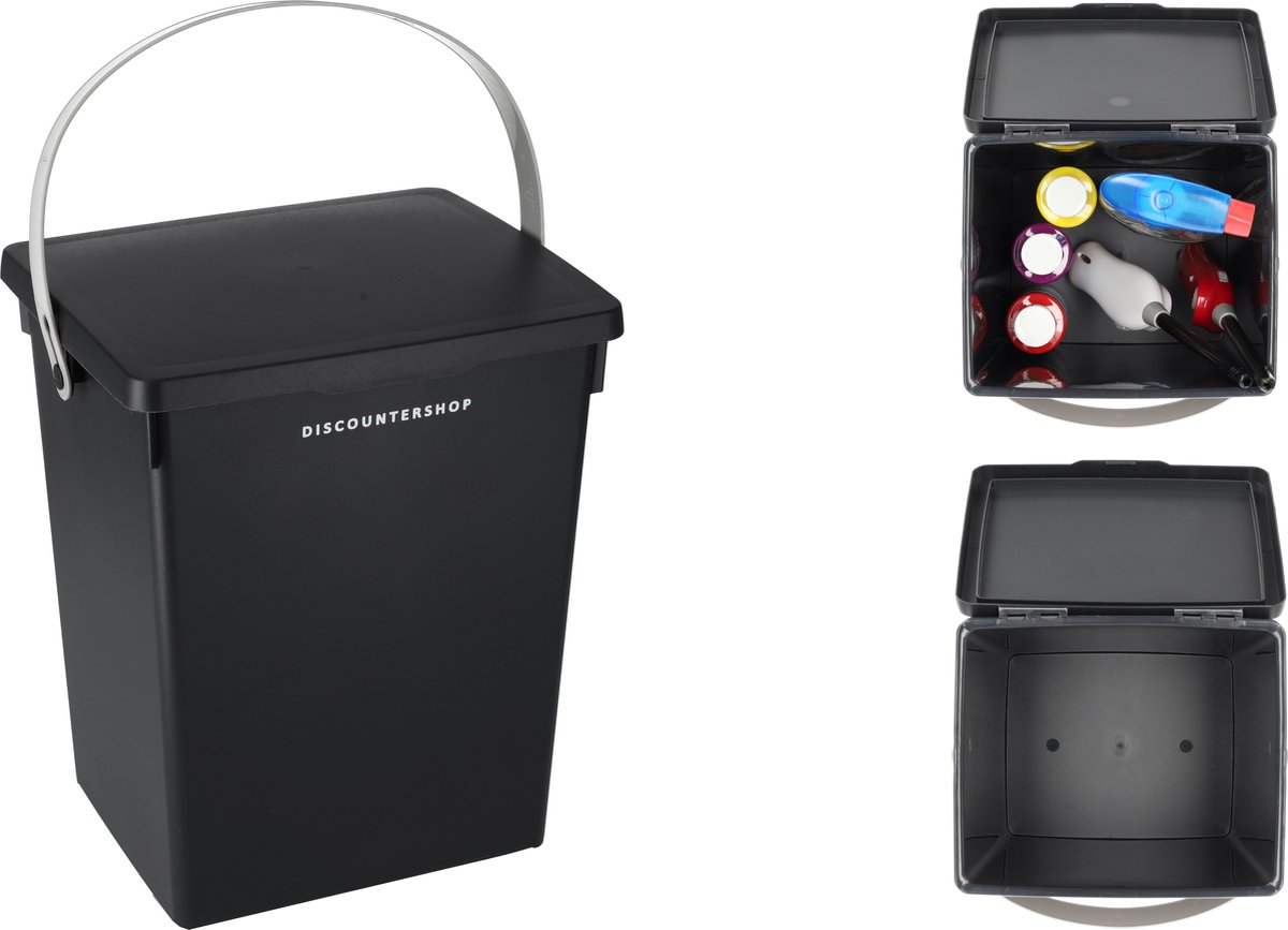 Goedkoopste Prullenbak 5L met deksel en handgreep - rechthoekig afvalbakje 23x17x13cm - anthraciet/zwart - kanteldeksel - duurzaam aanrecht afvalemmer
