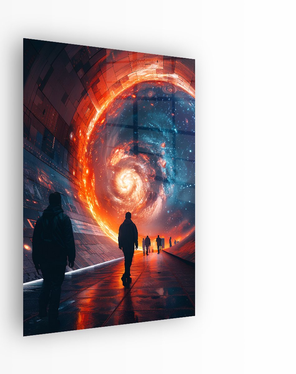 Indoorart Glasschilderij Portaal naar het Universum 40x60 CM - Afbeelding op plexiglas - Inclusief montagemateriaal zwart, geel, blauw