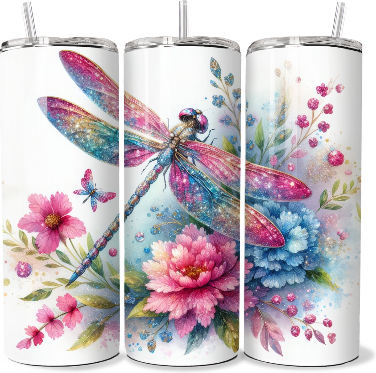 KadoDash - Tumbler - Drinkbeker - Isolatiebeker - Waterfles - Libelle - Dragonfly
