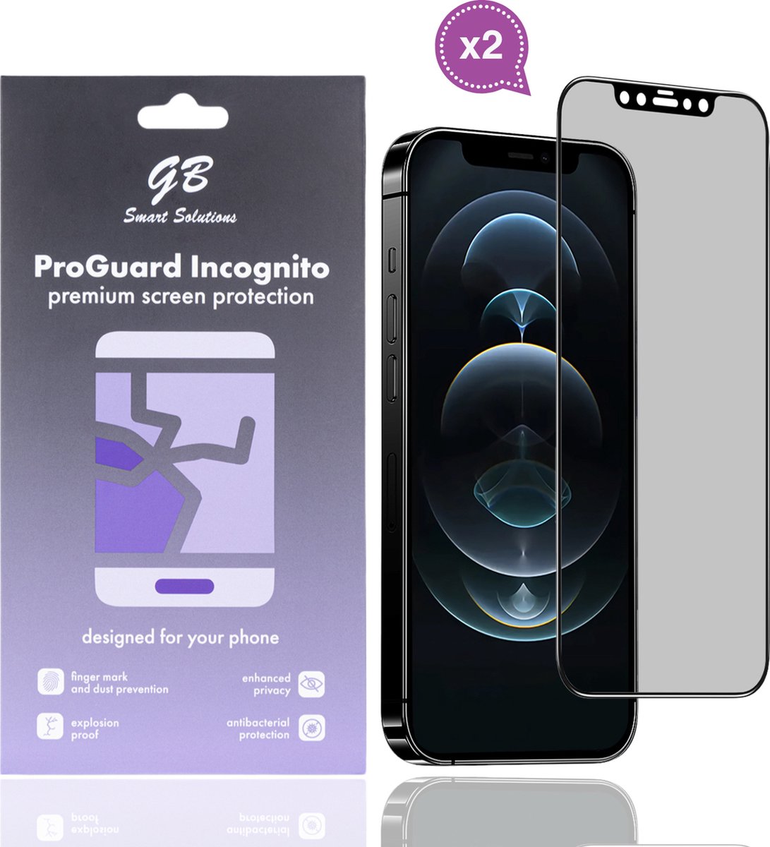 GB ProGuard Incognito Privacy Screenprotector voor iPhone 12 - 12 Pro – 2 Stuks – Gehard Glas – Volledige Dekking – Anti-Gluren