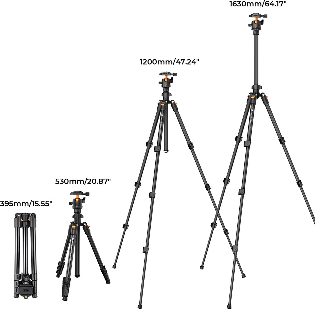 K&F K234A0 Tripod Statief voor Camera/ Mobiele Telefoon - 163 cm Aluminium Camerastatief met Telefoonhouder thumbnail 6