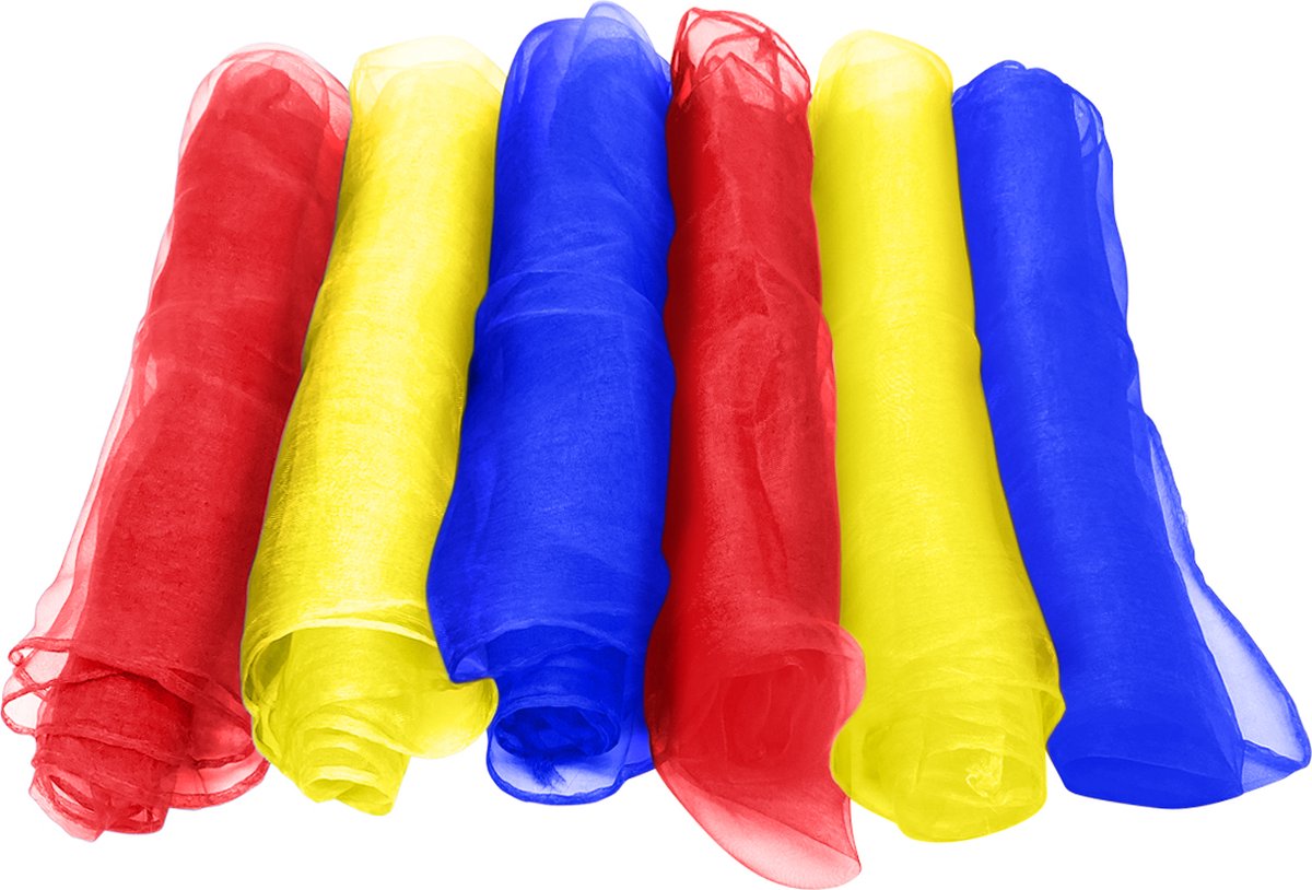 Purepeak Jongleersjaaltjes Set 6 Stuks Jongleerdoekjes 60x60 cm Jongleer Sjaaltjes Speelsjaaltjes Blauw Geel Rood