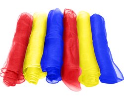 Purepeak Jongleersjaaltjes Set 6 Stuks - Jongleerdoekjes 60x60 cm - Jongleer Sjaaltjes - Speelsjaaltjes - Blauw, Geel, Rood
