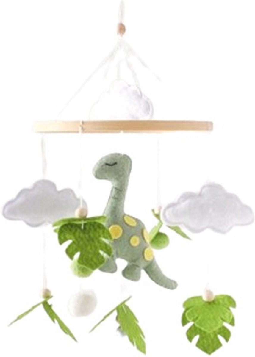 Baby boxmobiel vilt dino - babymobiel dino - vilten babymobiel dino - ronde boxmobiel dino - ronde babymobiel vilt dino