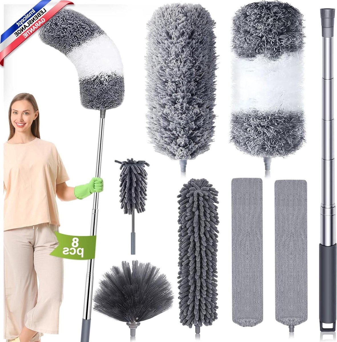 Goedkoopste Telescopische Plumeau Set van 8 Stuks - Wasbare Stofdoek voor Plafond en Hoogte