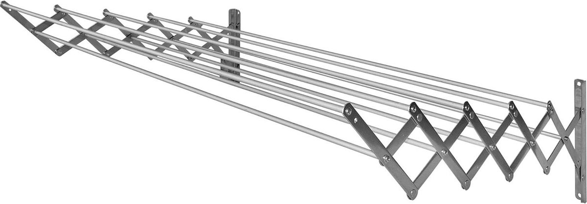 Uitschuifbare RVS Kledingluchter - Wandmontage met 10 Aluminium Waslijnen - 160 cm