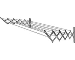 Uitschuifbare RVS Kledingluchter - Wandmontage met 10 Aluminium Waslijnen - 160 cm