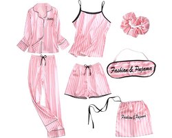 foto van Dames 7PCS Satijnen Pyjama Set Lente Zomer Herfst Tops & Broeken Shorts Slaapkleding
