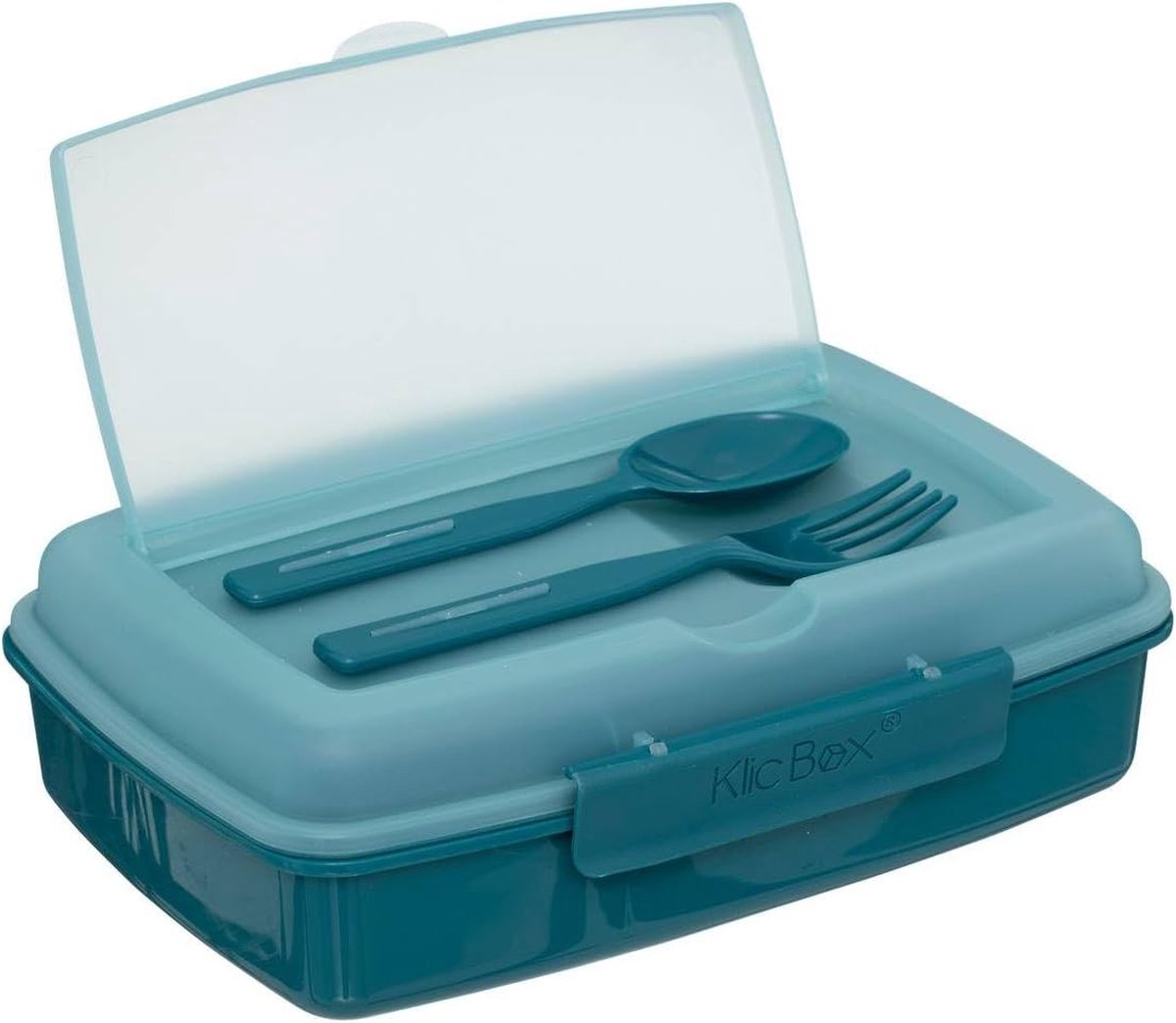 KLIC BOX © Lunchbox voor volwassenen en kinderen, 1200 ml, met 3 vakken, incl. bestek, de snackbox is geschikt voor magnetrons en vaatwassers, voor school, werk, picknick en op reis (Groente)