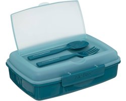 KLIC BOX © Lunchbox voor volwassenen en kinderen, 1200 ml, met 3 vakken, incl. bestek, de snackbox is geschikt voor magnetrons en vaatwassers, voor school, werk, picknick en op reis (Groente)