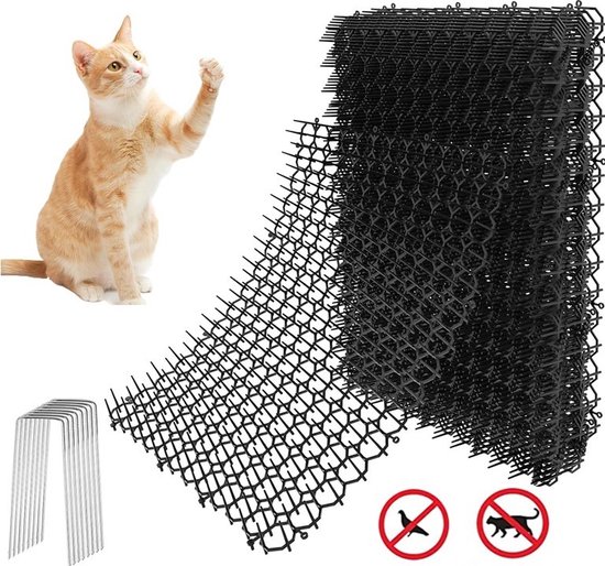 Foto: Katten afweermatten set van 10 stuks 30 x 40 cm inclusief grondankers anti klim strip anti krab katten katten afweermiddel kattenschrik katten afweer diervriendelijk voor zowel binnen als in de tuin