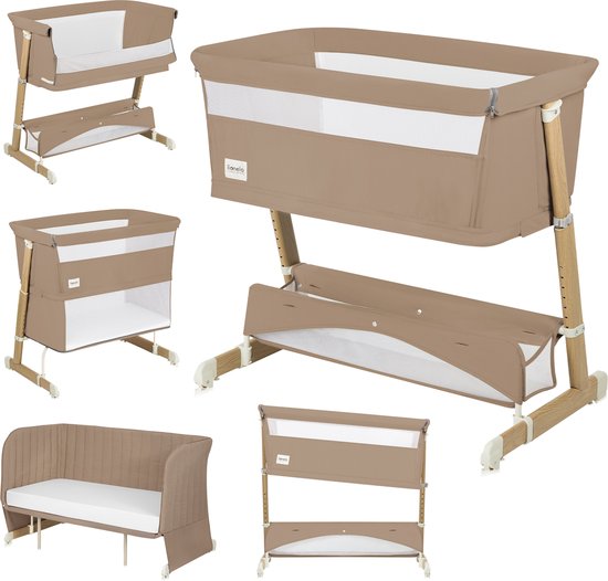 Lionelo Thomi Plus 5in1 - Meegroeibed: Co Sleeper + Babybed + Baby Box + Peuterbed + Bank - met 7 hoogtes - 2x matrassen T25 - Verstelbare Poten - Ademend & Afritsbare Zijkant - Opbergmand - Wielen - Wasbare Bekleding - tot 100 kg - Peuter Kinder Bed