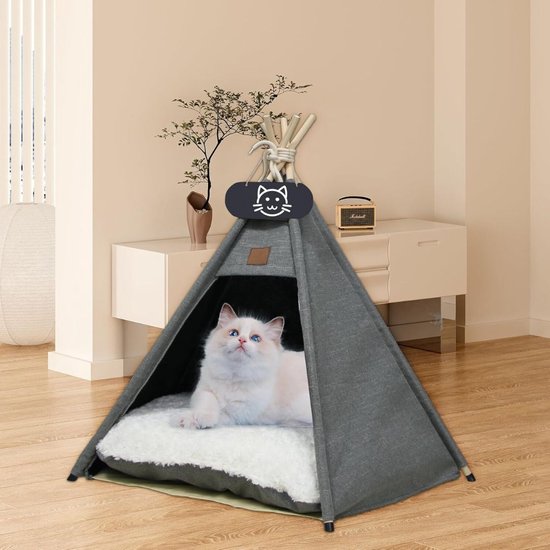 Kattentent - katten tipi tent - 40x40x50 cm - voor binnen - katoenen canvas van Merkloos — afbeelding 2