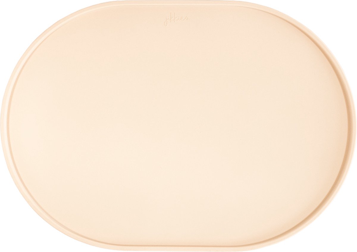 Goedkoopste Jikkies® - Siliconen Placemat - Siliconen - Beige - Antislip - Ondergrond voor je Kleintje - Extra Groot - Opstaande Rand - Veilig - Voldoet aan EN-normen - Magnetron & Vaatwasser bestendig - Combinatie van een Placemat & een Bord