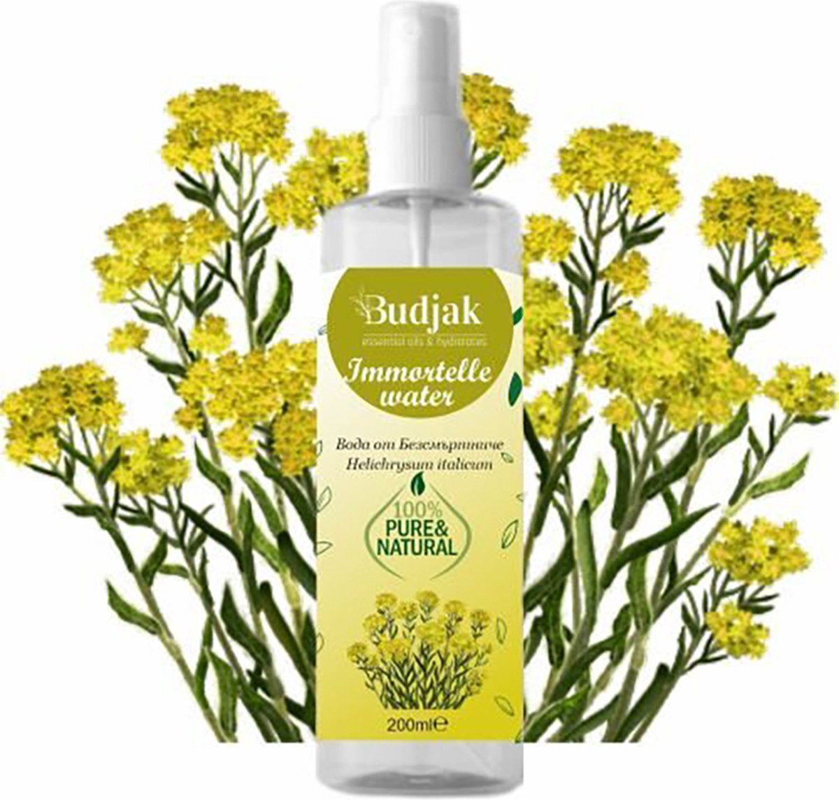 Biologische Immortelle - Helichrysum Italicum - Bloemenwater - Hydrolaat - geïrriteerde huid - 200 ml.