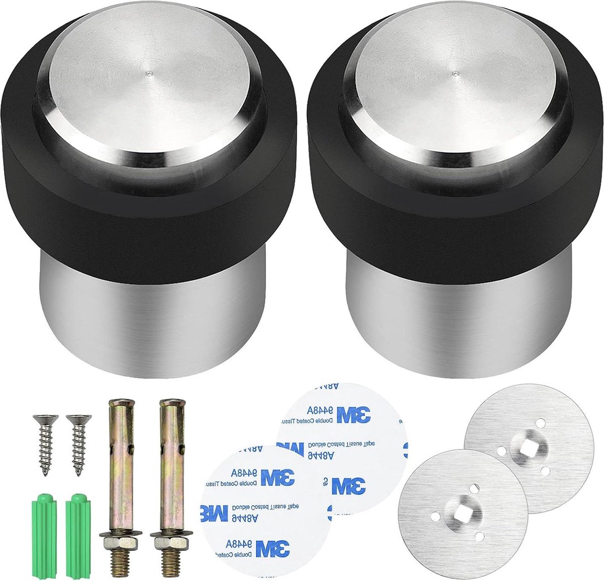 Deurstopper roestvrij staal vloer- en wandmontage modern design Ø 32 mm zilver met anti-slip rubberen ring