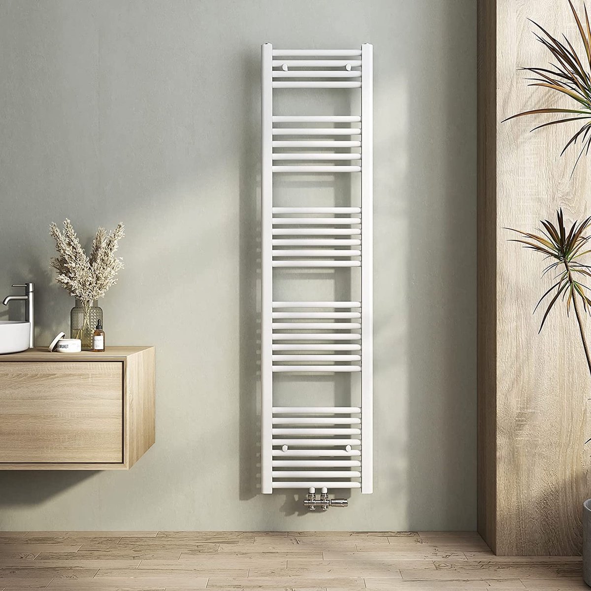 THERMLAND Handdoekradiator, Standaard, 50x180 cm, WIT, Radiator, Handdoekrek, Badkamerradiator, Verwarming Badkamer, Handdoekrek Radiator, Badkamerverwarming, Badkamer Radiator, Designradiator