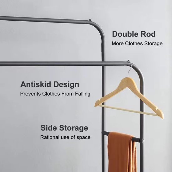 MeubelsvanJoep kledingrek zwart metaal dressboy - Kleding rek metaal voor kledinghangers - Kledingrek met schoenenrek - Garderoberek met 2 kledingstangen - Garderoberek staand 110 x 50 x 150 CM