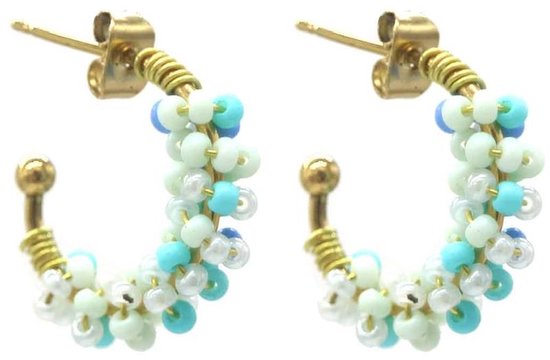 Boucles d'oreilles' oreilles - boucles d'oreilles - bijoux - boucles d'oreilles - acier inoxydable - perles - bagues - doré - bleu - blanc - accessoire - outfit - hip - tendance - chic - fête - cadeau - cadeau - dames - femmes