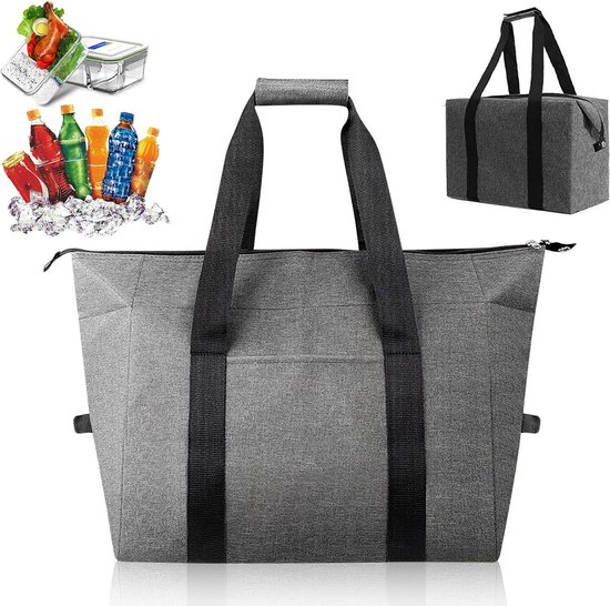 Foto: Koeltassen lunchtas opvouwbare koeltas 20 l 30x27x19 cm isolatie 300d oxford doek handvat riem koeltas lunch bag ge soleerde koeltas picknicktas koeltas lunch handtas boodschappentas grijs duurzaam