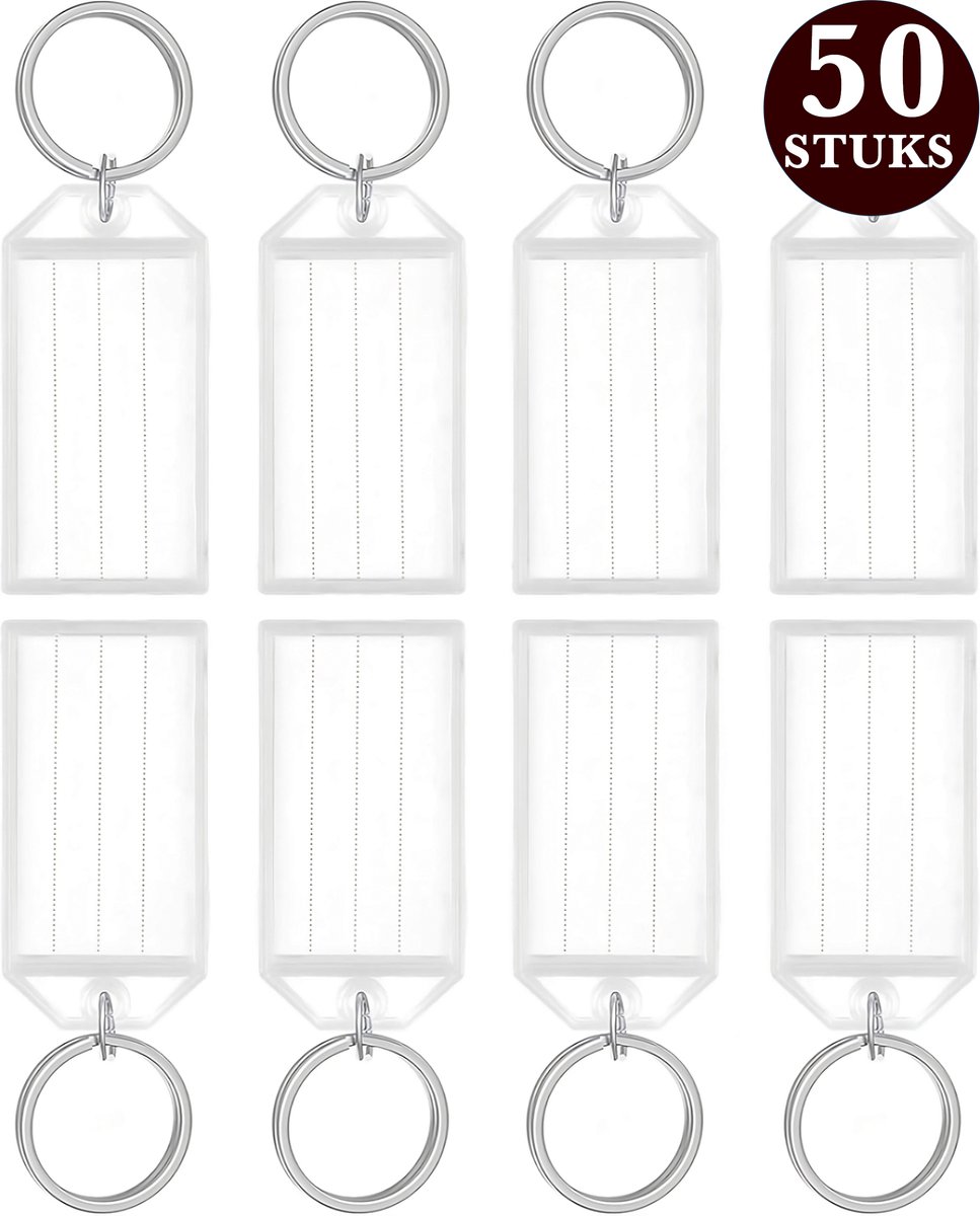 50 Stuks Openklapbaar Sleutellabels met Sleutelringen 30mm & Naamkaartjes - Wit - Sleutelhangers Tags voor Volwassenen - Sleutelring - Sleutels Onderscheider - Labels met Ring - Keychain Sleutelhouder Sleutelrekje - Bagagelabel - Key Sleutelclip