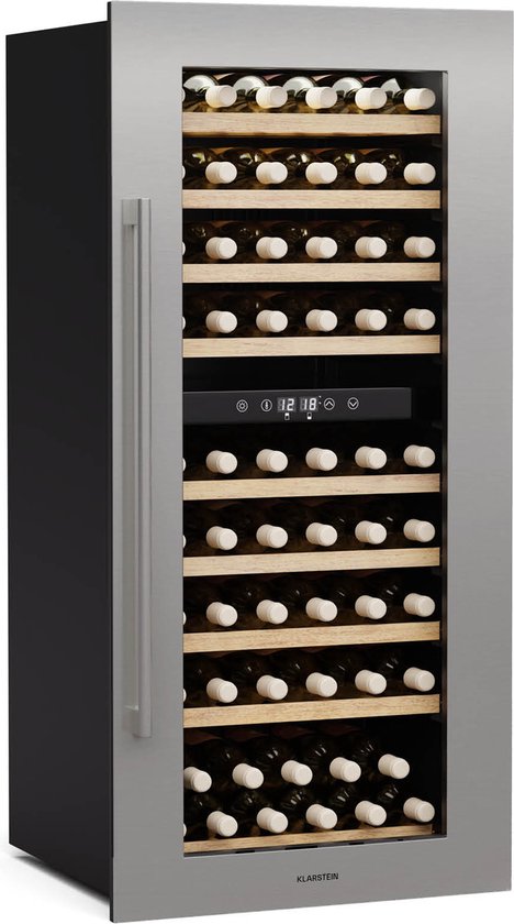 Klarstein Vinsider Duo Wijnkoelkast - 79 Flessen - 2 Koelzones - UV-Bescherming - 9 Schappen - Touch - Wijnklimaatkast - Roestvrij Staal