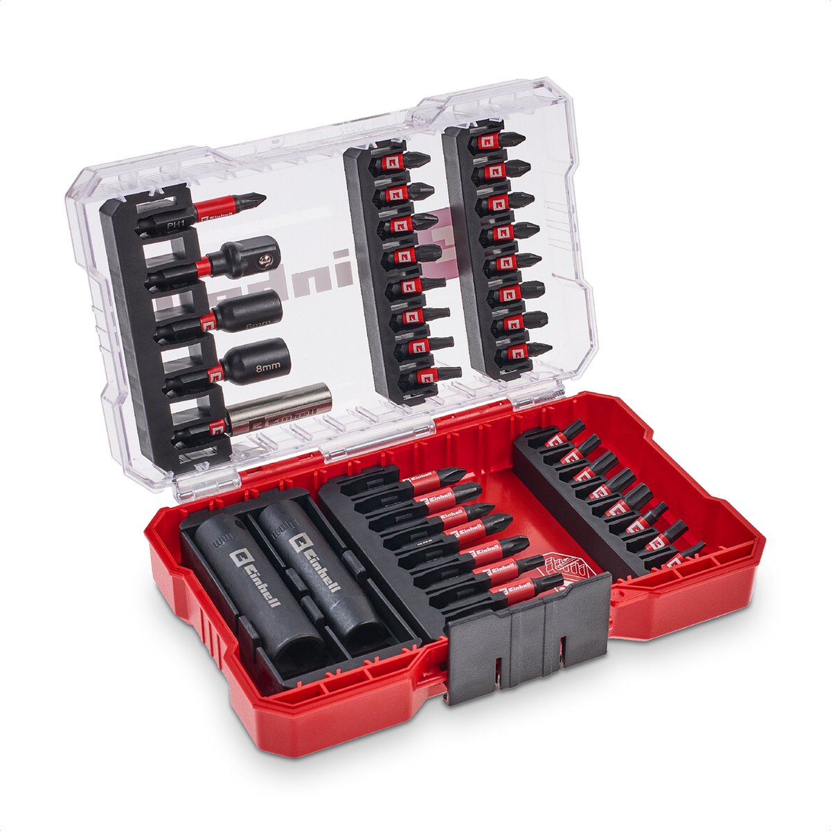 Einhell M-CASE 39-delige slagbit- en doppenset (25 mm bits, 50 mm bits, zeskantdoppen, diepe doppen, dopadapters, 60 mm bithouder inclusief opbergdoos)