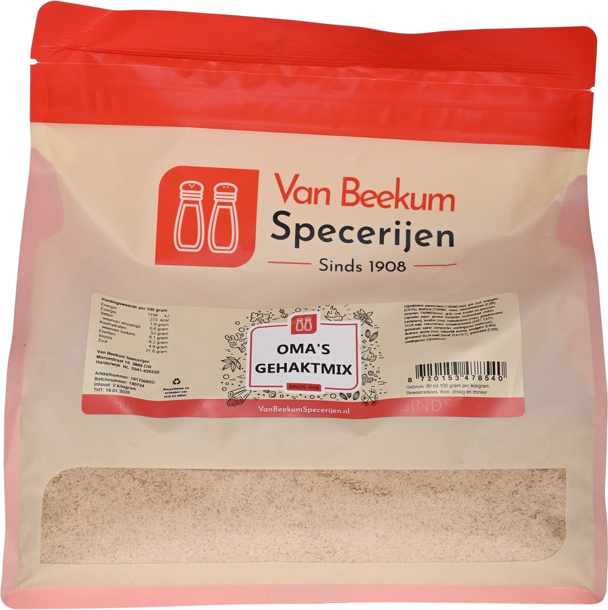 Goedkoopste Van Beekum Specerijen - Oma's Gehaktmix - 2 kilo (hersluitbare stazak
