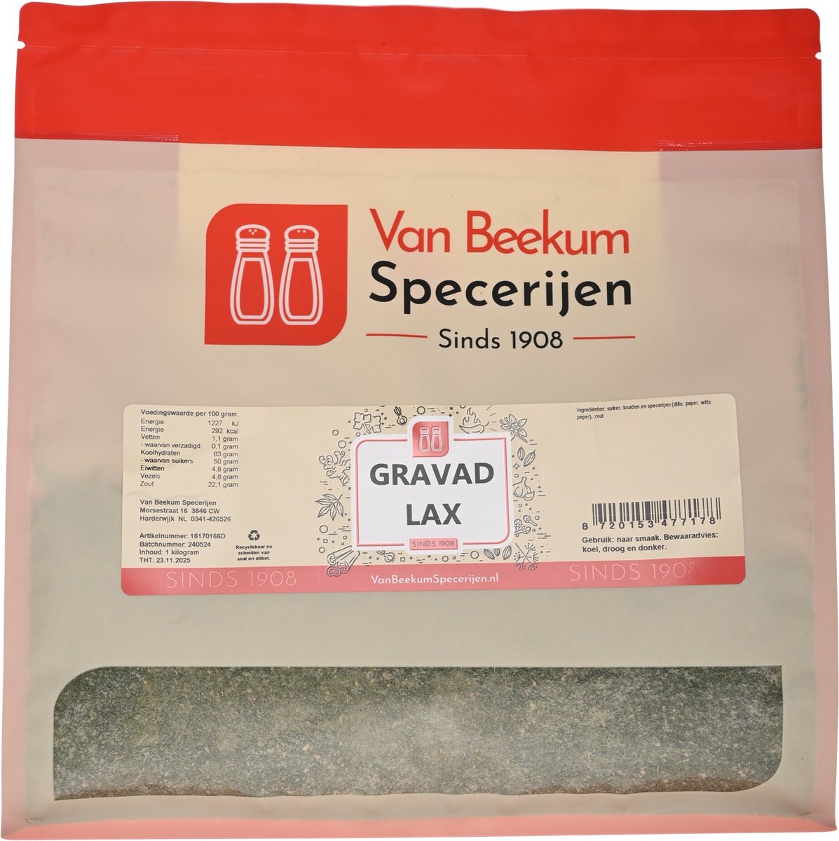Goedkoopste Van Beekum Specerijen - Gravad Lax - 1 kilo (hersluitbare stazak