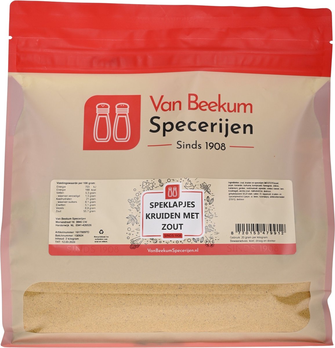 Goedkoopste Van Beekum Specerijen - Speklapjes Kruiden Met Zout - 2 kilo (hersluitbare stazak