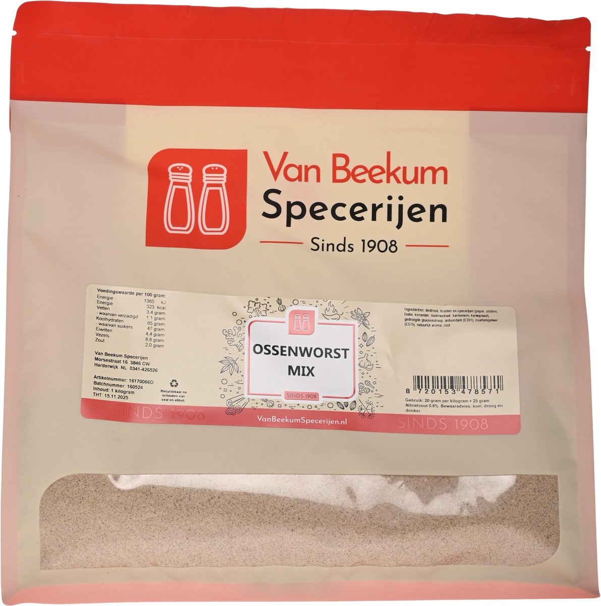 Goedkoopste Van Beekum Specerijen - Ossenworst Mix - 1 kilo (hersluitbare stazak