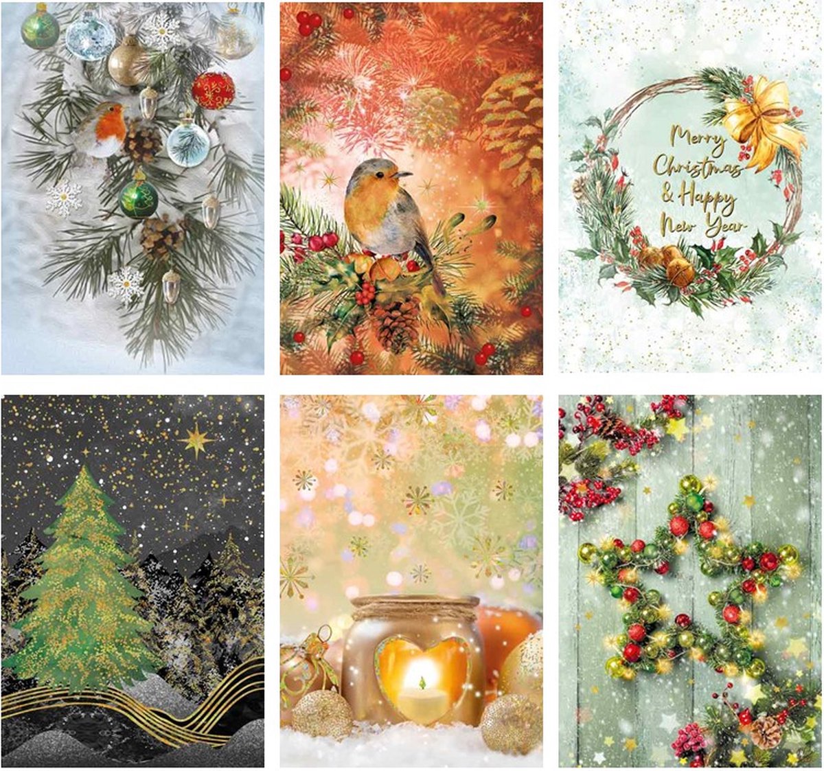 Kerstkaarten - set van 6 Artige kerstkaarten - met goudfolie - stijlvolle kerstkaarten - chique kerstkaarten - Artige