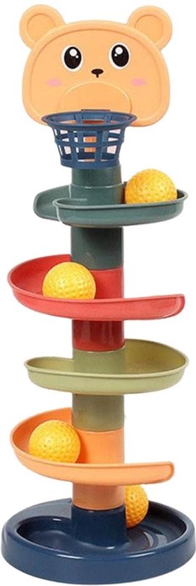 Spiraaltoren met basket - 5 laags speelgoedtoren - educatief kinderspeelgoed - knikkerbaan - spiraaltoren met berenhoofd - spel met balletjes