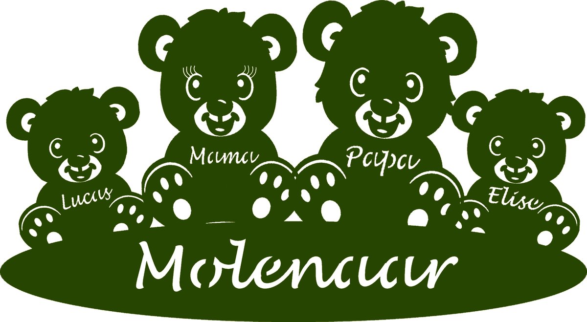 Goedkoopste Gepersonaliseerde houten beren familie - geboorte - kraam cadeau - naambord - 38x21cm - Donker groen