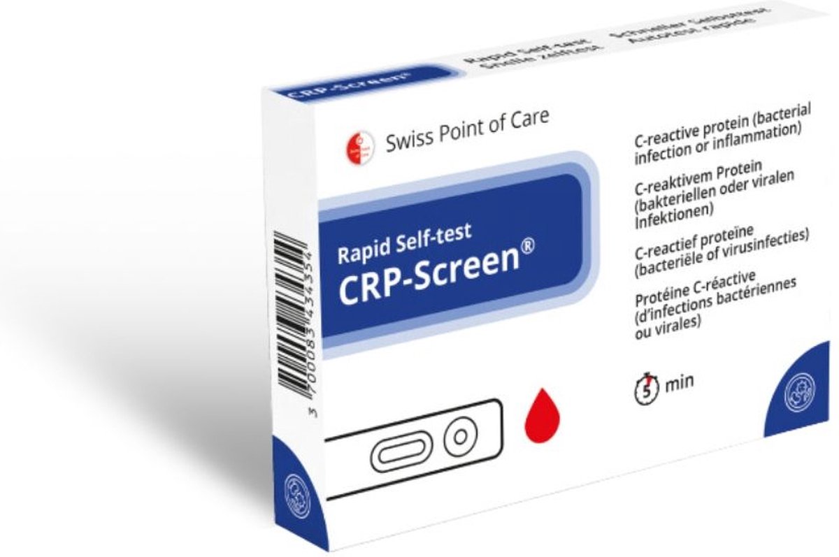Goedkoopste CRP-Screen (ontstekingen) zelftest | meet het C-reactief proteïne niveau in bloed | eenvoudig en betrouwbaar