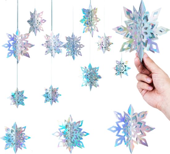 Jojoy - Guirlandes de Noël avec flocons de neige scintillants - Décoration de Noël - Guirlande de Noël - Noël - Neige - 6x Flocon de neige de différentes tailles - HOLOFLAKE