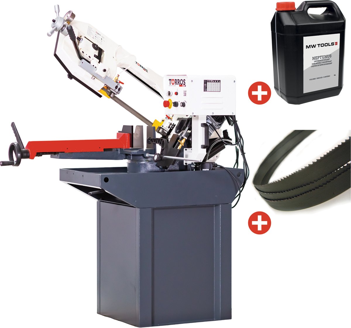 Metaalbandzaag 0-60° zaagcapaciteit rond 225 mm 1,11 kW 230V hoogte zaagblad 27 mm incl. 5 lintzagen 1 bus koelmelk Torros SC280V PACK 1