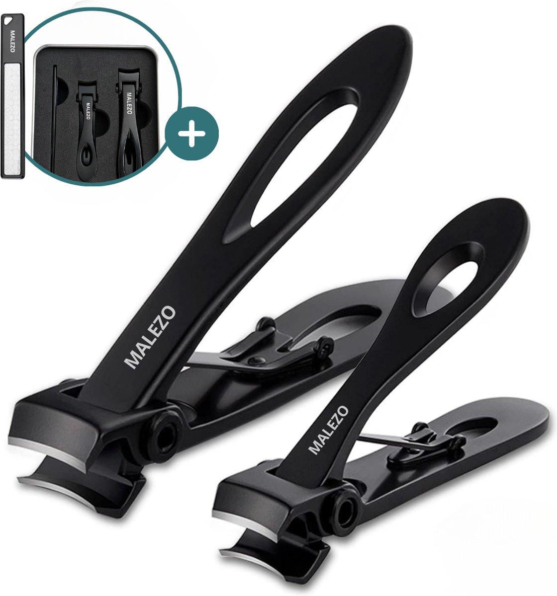 Goedkoopste MALEZO Nagelknipper Set - voor Mannen en Vrouwen - Nageltang - Nagelschaar - Kalknagels - Teennagel - Met Nagelvijl - Zwart - Groot - Gift box